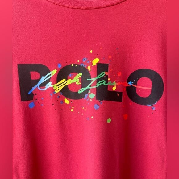 Polo Ralph Lauren Mens Short Sleeve Graphic Tee T-Shirt Polo Print Red XL - Picture 2 of 9